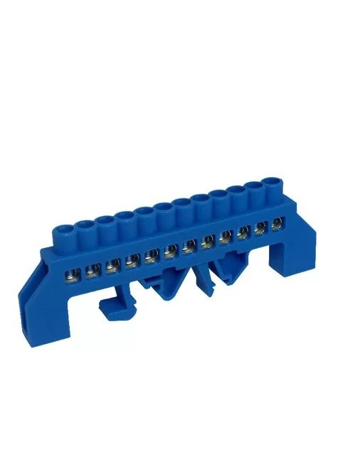 Barramento Neutro 12 Bornes Isolado 80A Azul